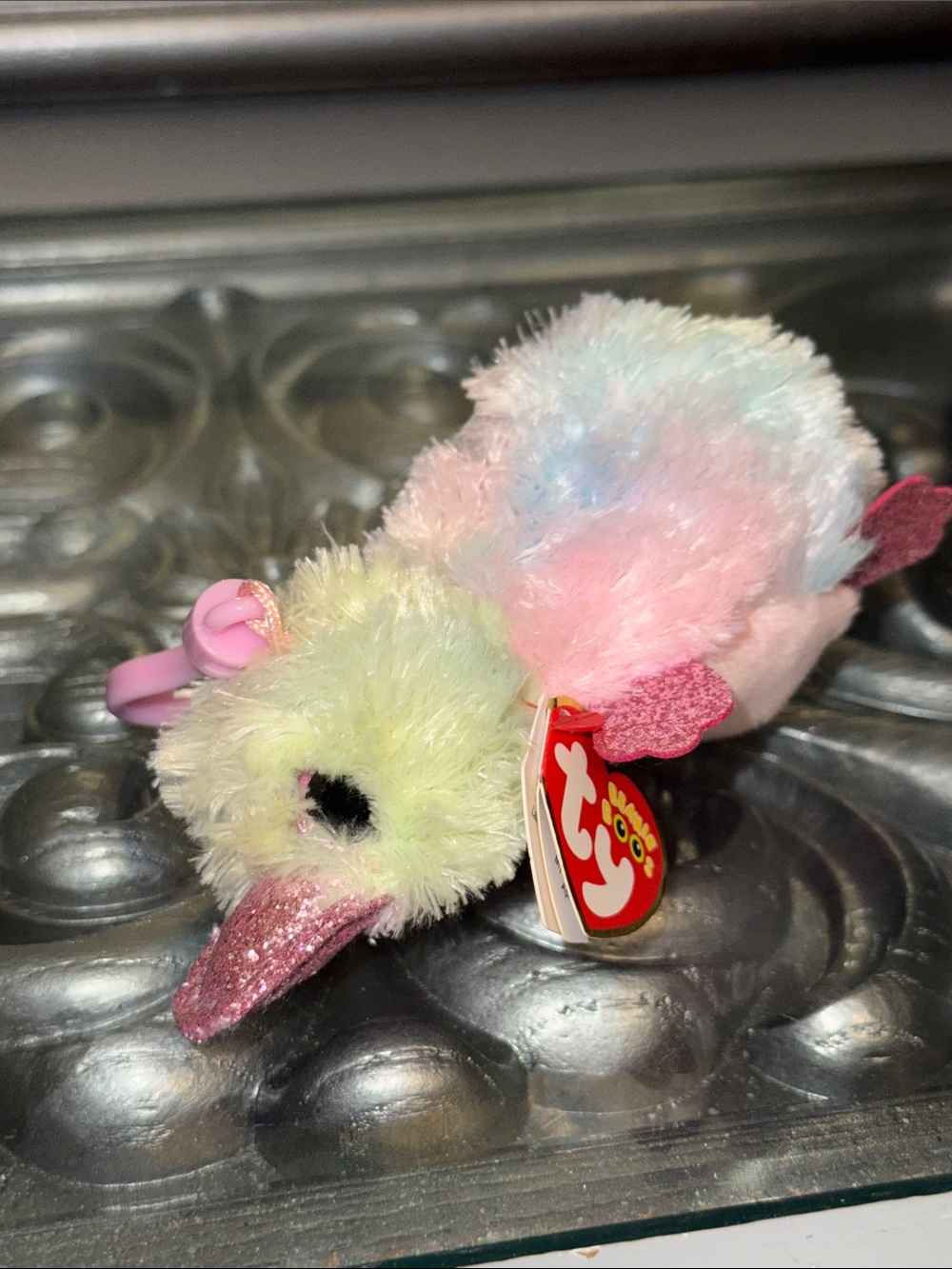 TY Beanie Boos Petunia Platypus Rainbow Pastel Plush Small Multicolor Keychain